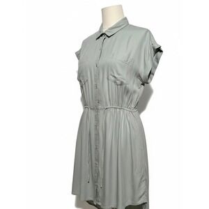 Japna Sage Green Button Front Shirt Dress Mini Drawstring Waist Womens Large